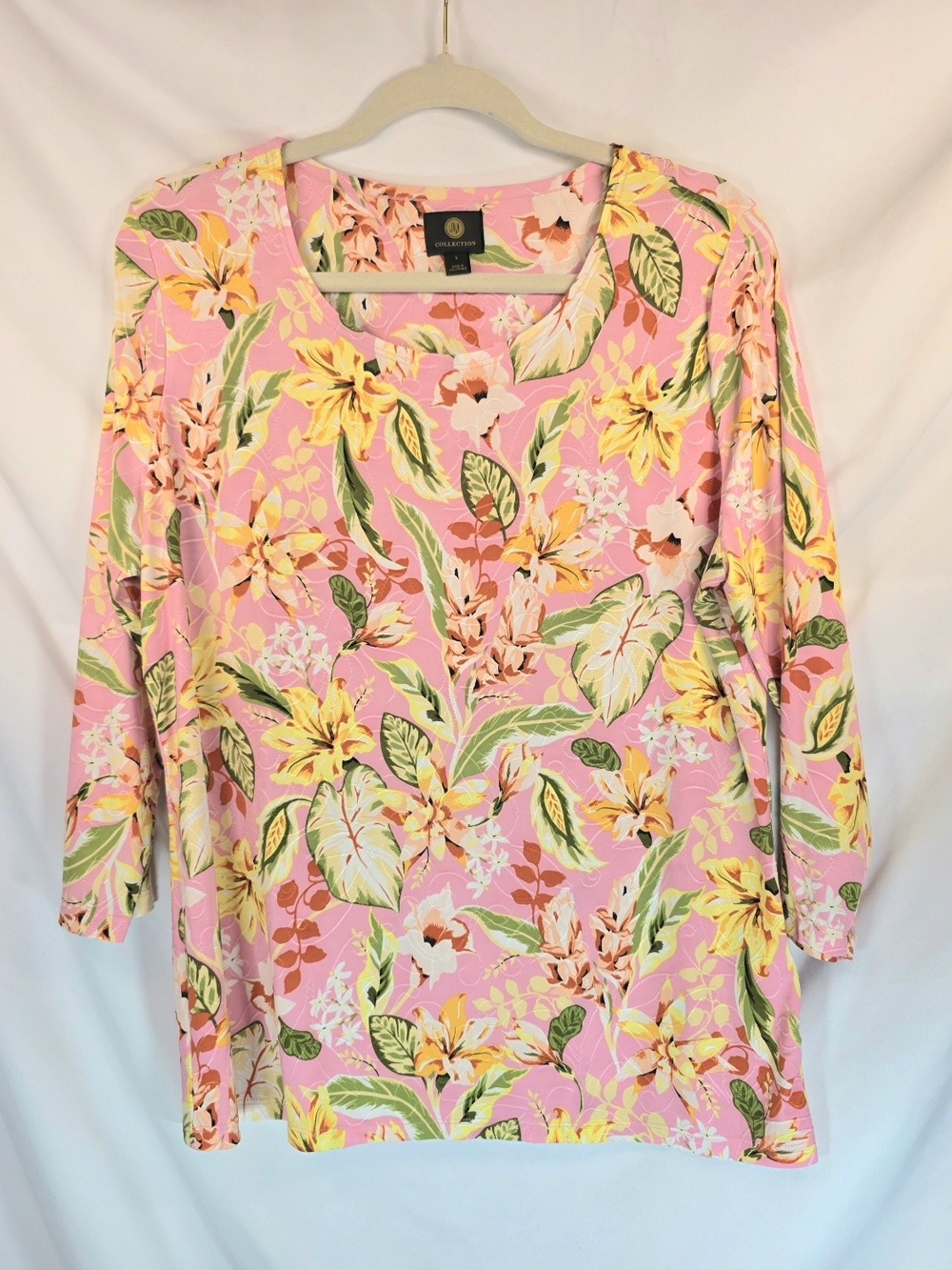 JM Collection Women's Cottagecore Feminine Office Floral 3/4 Sleeve Blouse Sz L
